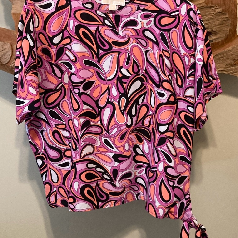 Michael Kors Womens Top Pink  Short Sleeve Medium Blouse Retro